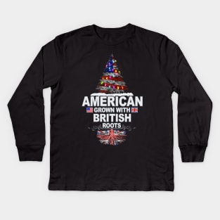 Christmas Tree  American Grown With British Roots - Gift for British From United Kingdom Kids Long Sleeve T-Shirt